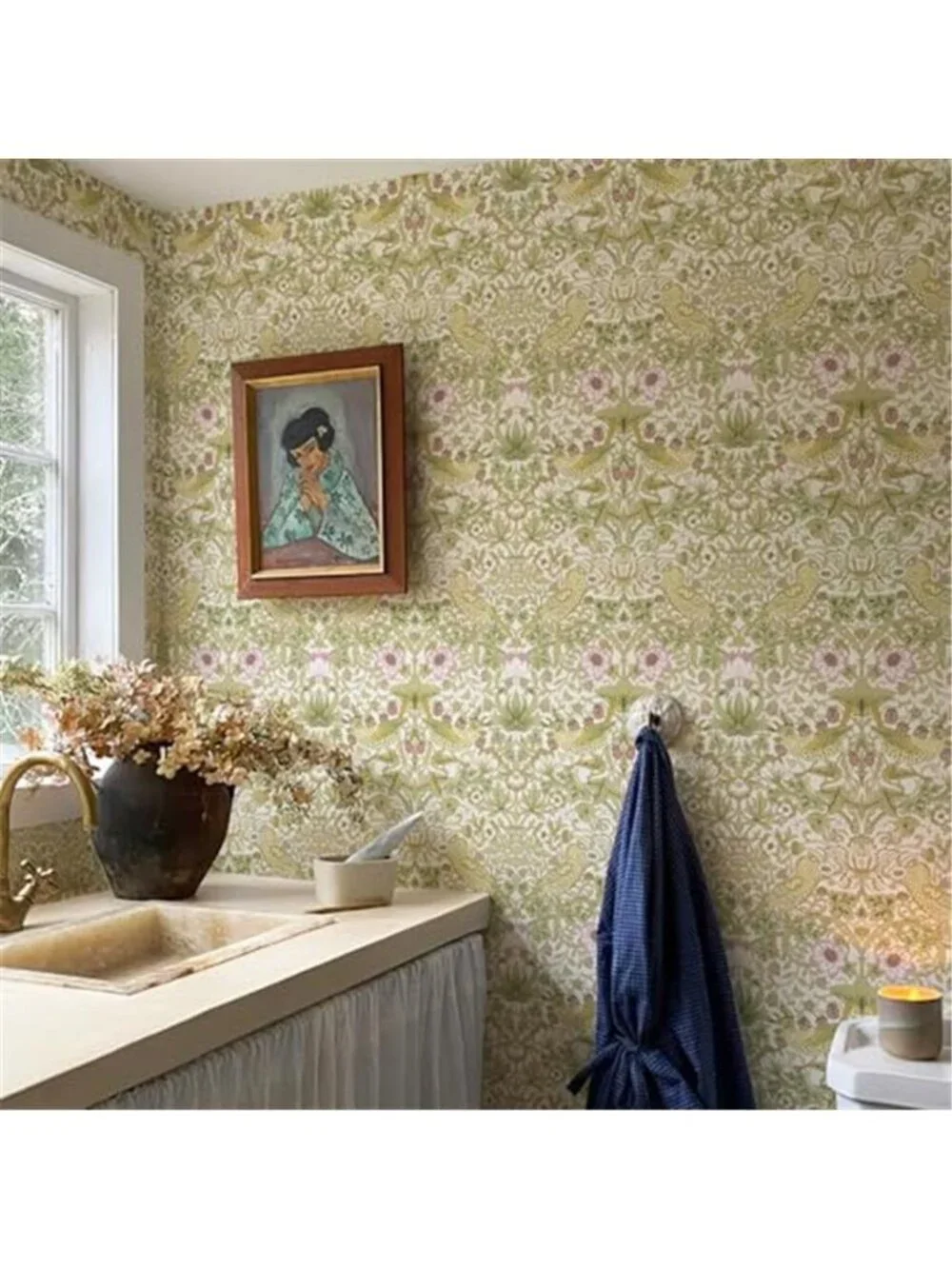 William Morris Peel & Stick Wallpaper Strawberry Thief Floral Bird Removable PVC